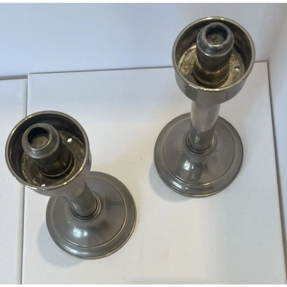 Vtg Silver Plate Spring Loaded Push Up Hurricane Candle Holders 2 Lamp Italian 8